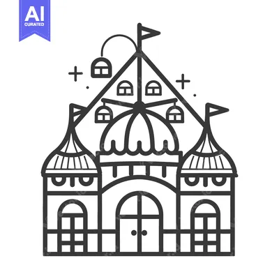 Simple black and white illustration of a carnival structure