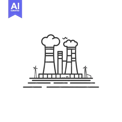 Aset premium populer: An illustrated black and white depiction of a power plant