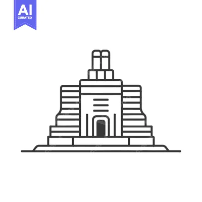 Aset desain premium: Geometric depiction of a stepped ancient architectural structure in ou