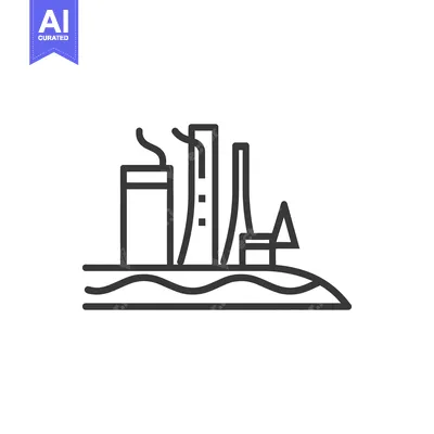 Aset premium populer: An industrial cityscape illustration depicting factories and smokestac
