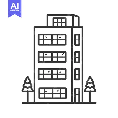 Aset desain premium: A tall modern residential building with multiple windows and trees