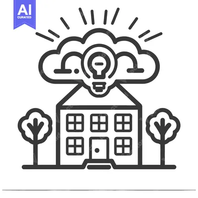 Aset desain premium: An illustrated house has a bright lightbulb above it