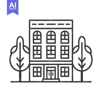 Premium design asset: A simplistic illustration depicting a building facade with trees
