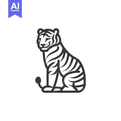 Aset premium populer: A stylized illustration of a sitting tiger with stripes is presented