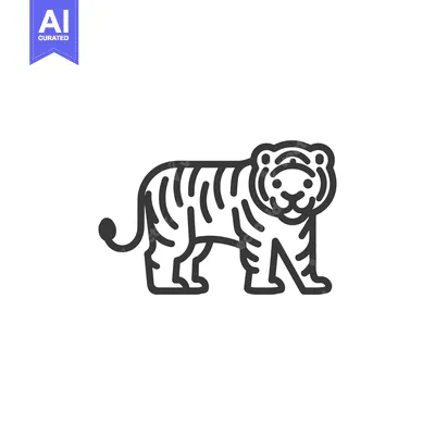Aset desain premium: A simple minimalist black and white illustration of a tiger