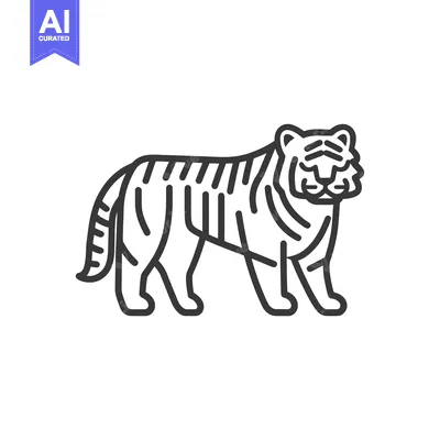 Aset premium populer: A monochrome drawing depicts a standing tiger in a linear style