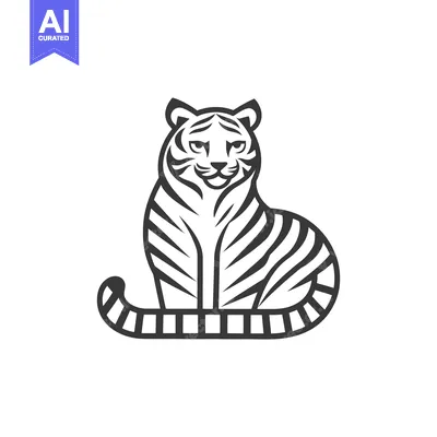 Aset premium populer: A simplified black and white graphic depicts a sitting tiger