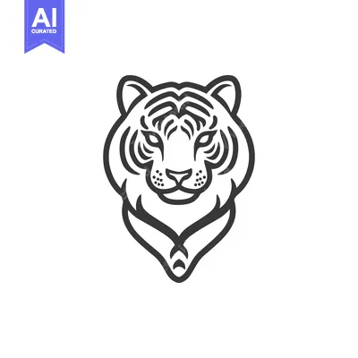Aset premium populer: A simple line art illustration depicts the head of a tiger