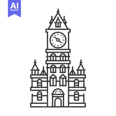 Aset premium populer: An illustrated tall clock tower building with gothic architectural det