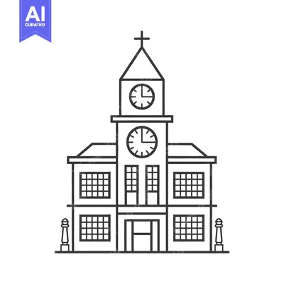 A detailed black and white outline of a municipal building