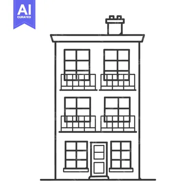 Popular premium asset: A detailed black and white line drawing of a building facade