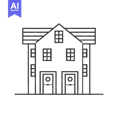 Premium design asset: A symmetrical outline of a house with two front doors