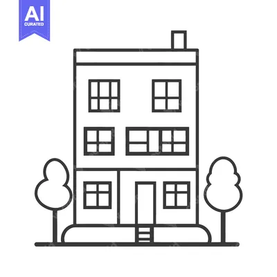 Aset premium populer: A simple black and white line drawing of a building