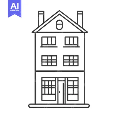 Aset desain premium: Detailed line drawing illustration of a tall three story building