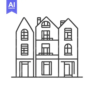 Popular premium asset: Three adjacent buildings with windows and doors in a linear style