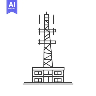 A tall communication tower with supporting base structure is shown