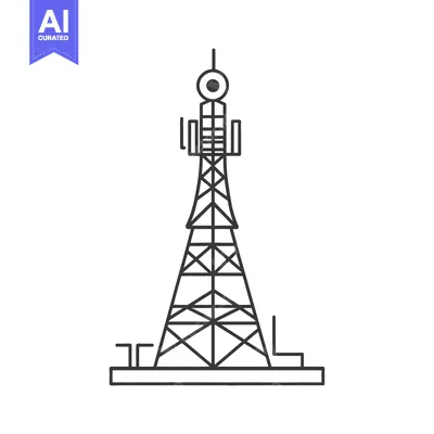 Premium design asset: An illustrated black and white graphic depicts a tall telecommunicatio