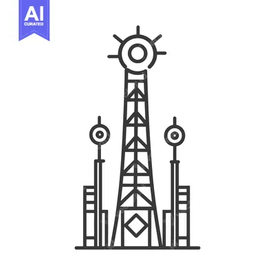 Aset desain premium: A graphic illustration featuring a tall communication tower design