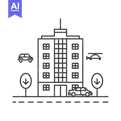 Aset premium populer: A simple illustration depicting a building with transportation element