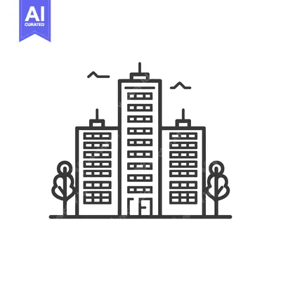Premium design asset: Three Skyscraper Buildings With Trees and a Small Sky Element