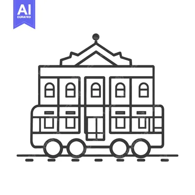Aset desain premium: A stylized outline illustration of a vintage public transportation tro