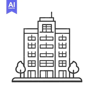 Aset premium populer: A tall building with windows and trees is clearly illustrated