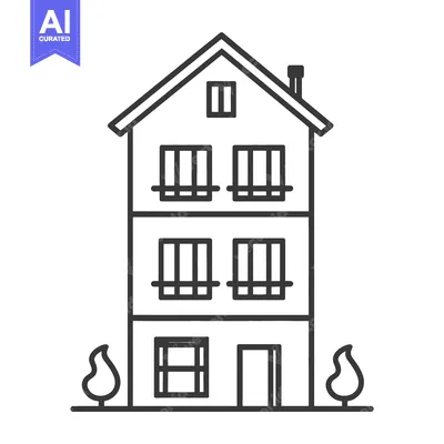 Popular premium asset: Simple black and white line drawing depicting a three story house