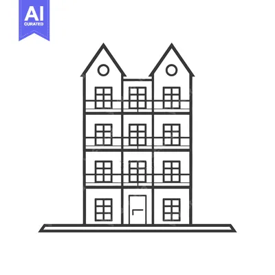 Premium design asset: An illustrated three story building with windows and a doorway