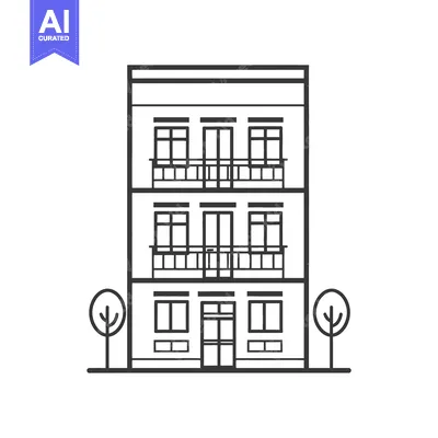 Premium design asset: A simple outlined illustration of a three story building