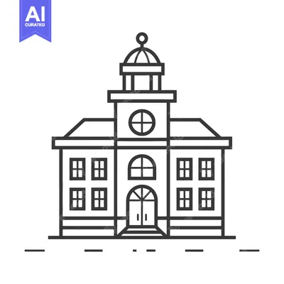 Aset premium populer: A simple black and white drawing of a courthouse structure