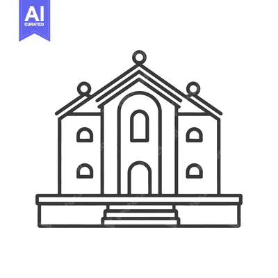 Aset premium populer: A symmetric black and white line drawing of a building