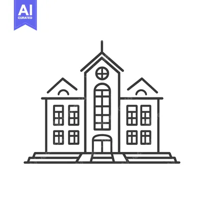 Aset premium populer: Simple black line art depiction of a stately building facade