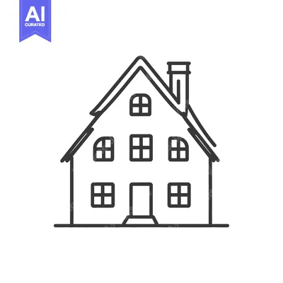 Popular premium asset: Simple black line drawing of a house building facade
