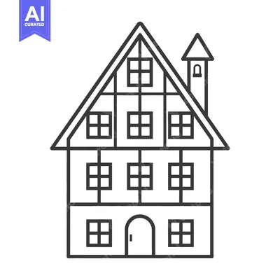 Aset desain premium: A Simple Line Drawing Illustrating A Half Timbered Building