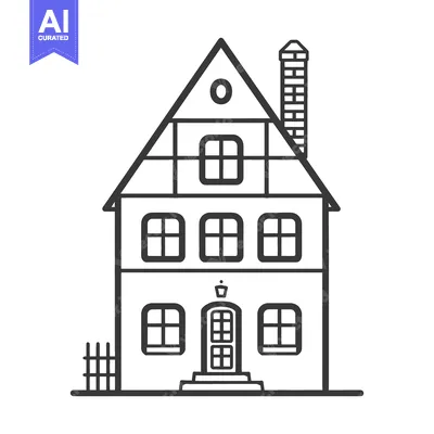 Aset desain premium: Simple black and white illustration of a traditional house