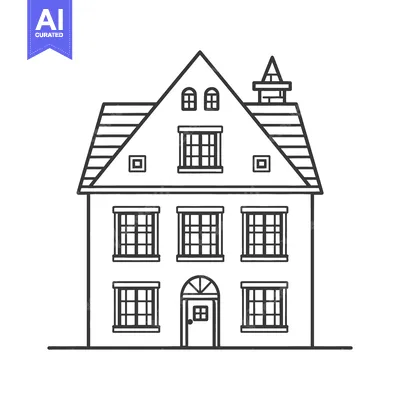 Aset premium populer: An illustrative black and white two story house with windows