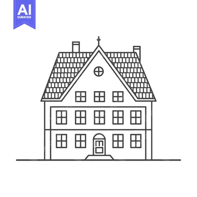Aset desain premium: A black and white line drawing of a three story house