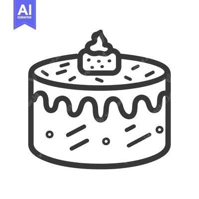 Aset desain premium: An outlined image depicting a layered cake with frosting decoration