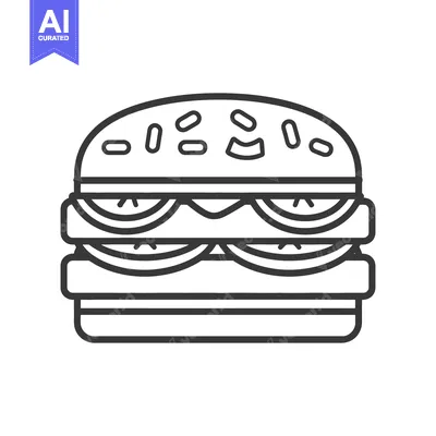 Aset premium populer: A simple black and white line art image of a hamburger