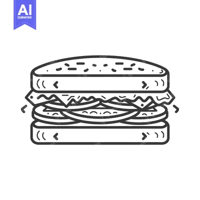 Aset premium populer: A simple black and white illustration of a delicious sandwich