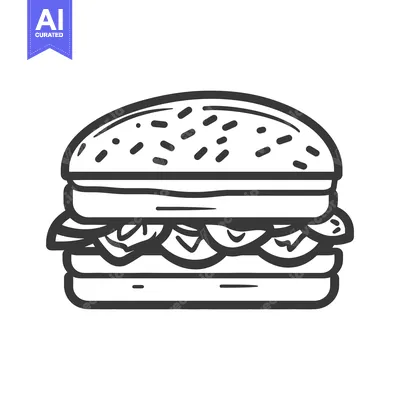 Aset premium populer: A black and white line drawing of a simple hamburger