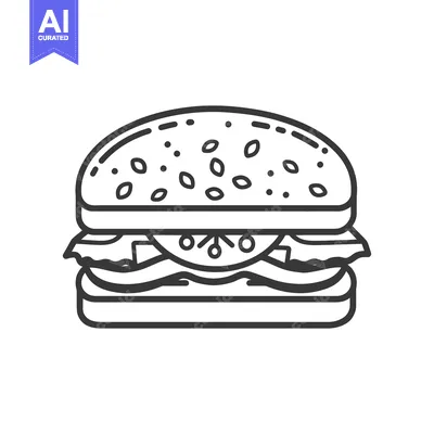 Aset premium populer: A simple black and white illustration of a delicious hamburger sandwic