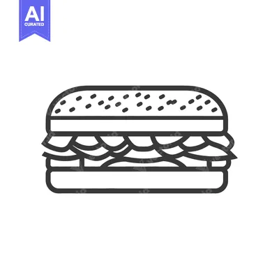 Popular premium asset: A simple black and white line drawing illustrating a delicious sandwic