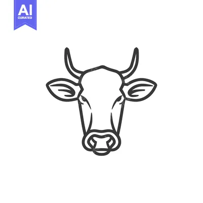 Premium design asset: A symmetrical black and white illustration of a cow head
