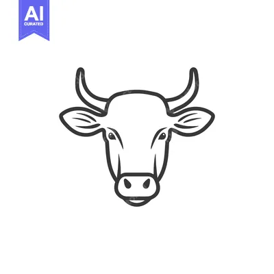 Aset desain premium: A simple linear drawing of a cow head on white background