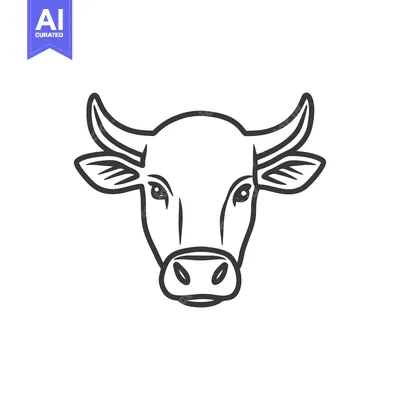 Aset desain premium: A simple black and white outline image of a cows head