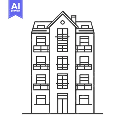 Aset desain premium: A simple linear architectural illustration depicting a tall residentia