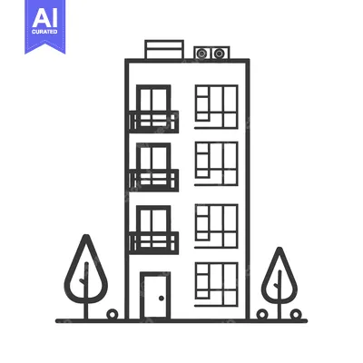 Premium design asset: An illustrated line drawing of a tall apartment building