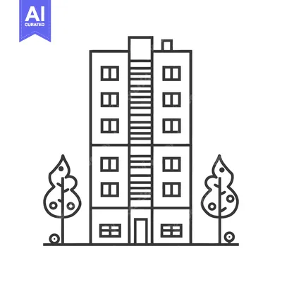 Aset desain premium: A tall apartment building with trees alongside on both sides