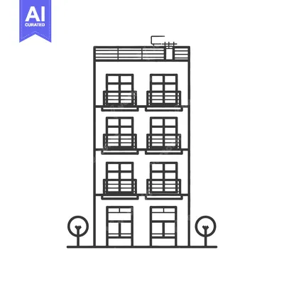 Aset desain premium: A simple black and white illustration of a tall building